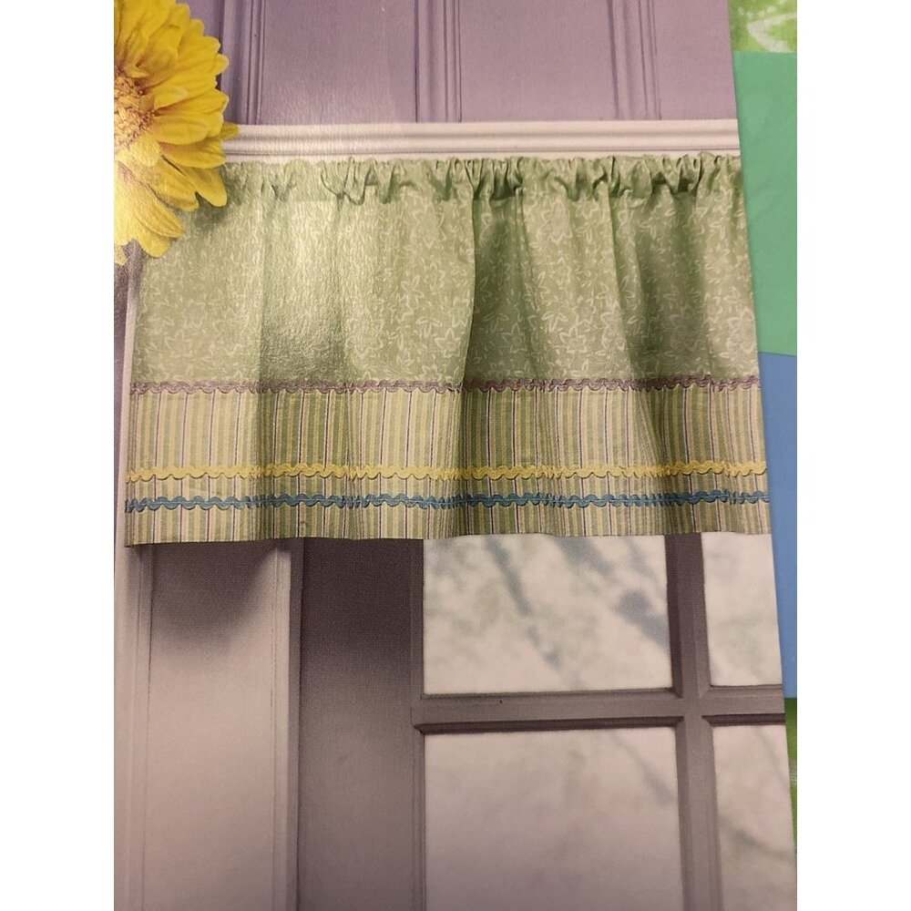 NWT JCPenney Home Retired Window 2 Valances MARISSA Floral Stripe Cottage Green